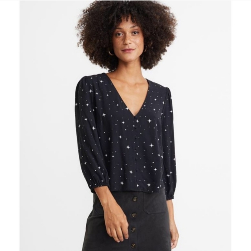 Marine Layer Stacy Star Print Button Front Blouse EUC